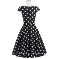 Belle Poque Retro Vintage Polka Dots Kappe Hülse V-Ausschnitt Baumwoll Swing Kleid BP000292-1